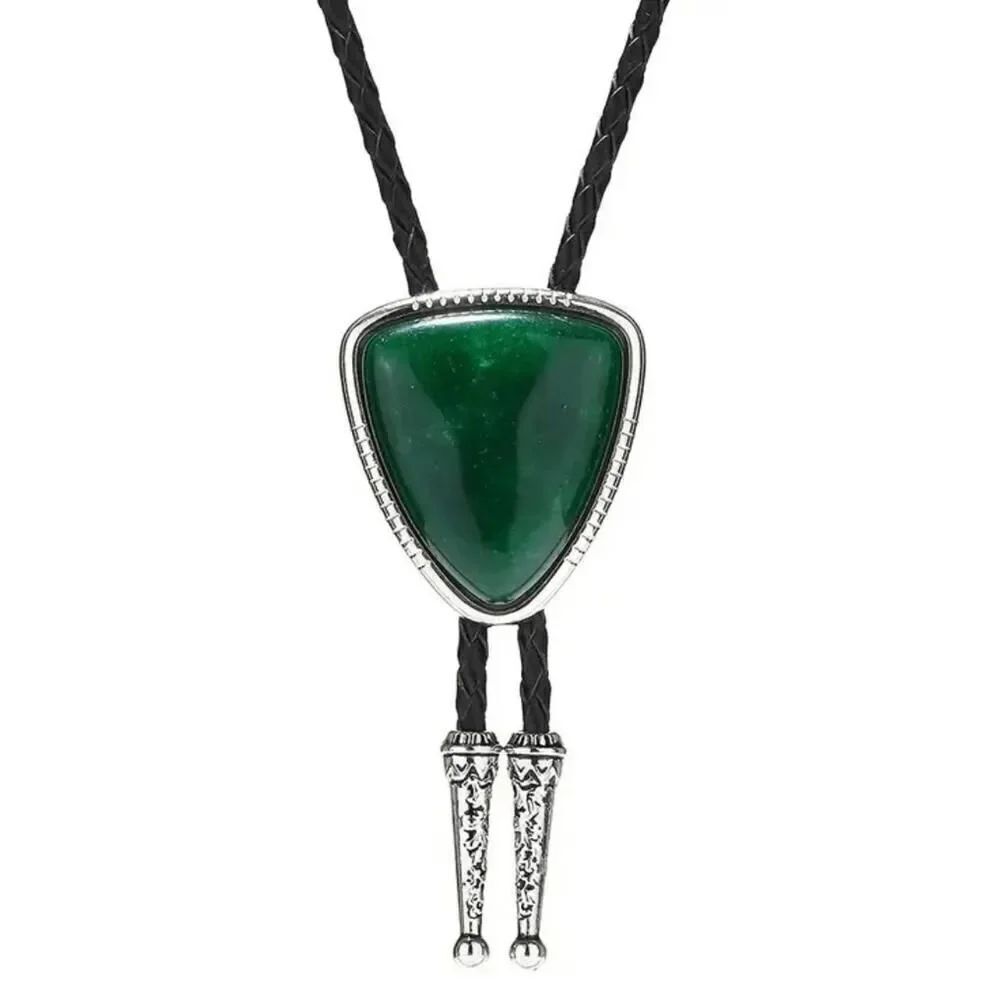 Triangle Green Agate Stone Bolo Tie Mens Casual Western Cowboy Accessory New
